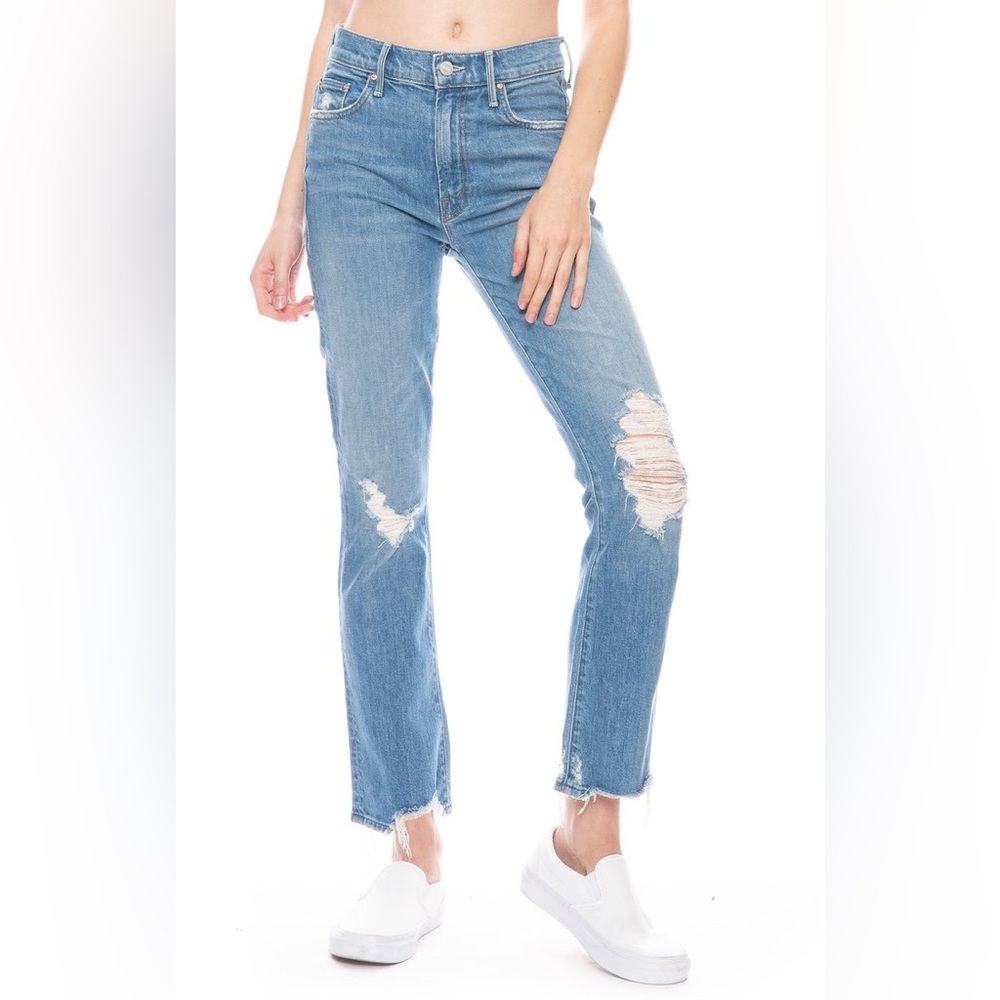 MOTHER Denim Insider Ankle Jeans Distressed Chew Hem in Destroyed Bills Size 28 - Picture 6 of 14